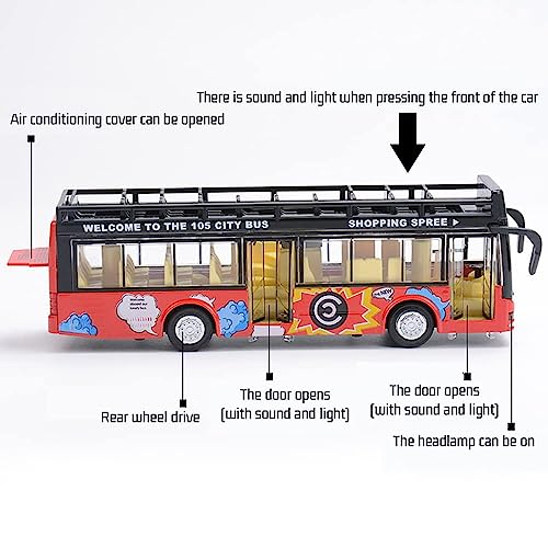 Image of Diecast Metal Alloy London Long Bus Double Decker Sightseeing Bus Light & Music Open Door Collection Bus Toys for Boy Kids, Multi
