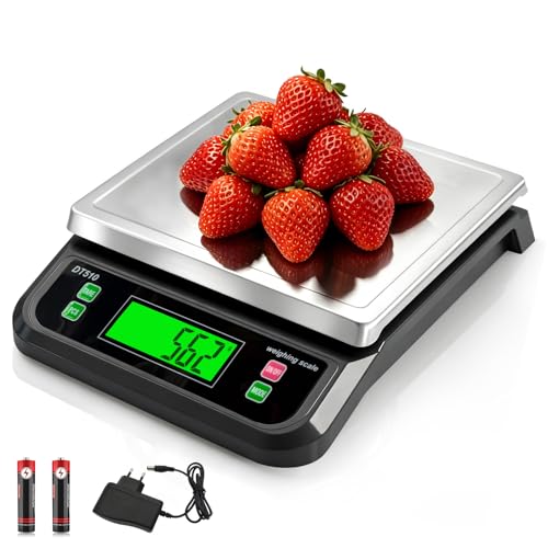 Large Digital Kitchen Scale 88lbs/40kg with 6 Unit Stainless Stee Food Scales with Tare and PCS Funtion LCD Display for Baking, Bread, Cooking, Meat, Vegetables, Farm with Adapter Grey