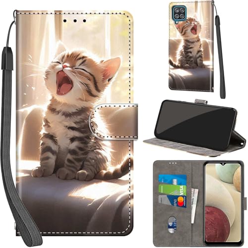 PHINIENLAND Coque pour Samsung Galaxy A12 / M12 / F12 Cover [Housse en Cuir PU Premium] [Etui à Rabat] [Pochette de Portefeuille], Étui de Protection pour...