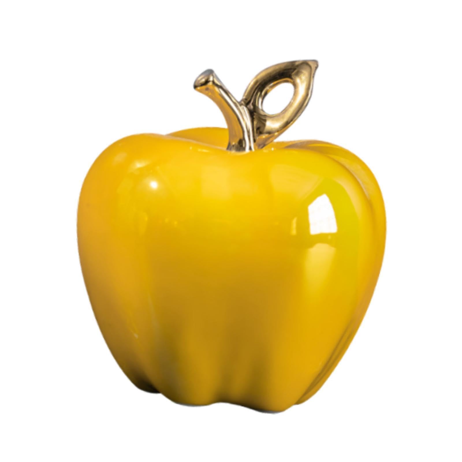 Statue de fruit pomme en céramique jaune à finition lisse artistique