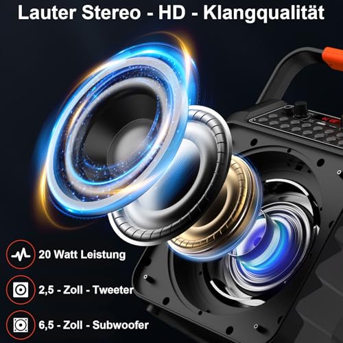 HWWR Karaoke Maschine mit 2 drahtlosen Mikrofones, Tragbaren Karaoke Anlage Lautsprecher mit RGB-Licht für Hausparty, PA-System für ErwachsenePartybox Unterstützt,TWS