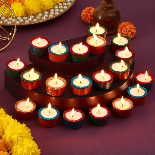 TIED RIBBONS Diwali Clay Diya Set of 20 | Handmade Terracotta Diyas for Indian Pooja Puja Oil Diya Lamp for Mandir, Temple, Indian Gift Items, Ganesh Chaturhti Decoration