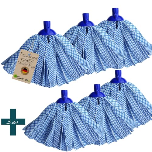 6 x Ersatzkopf für Leifheit Classic Mopp für Alle Flecken Entfernen Boden (Polyester-Viskose)