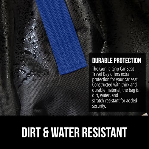 Image of GORILLA GRIP Car Seat Travel Bag for Airplane Gate Check, Easy Carry Padded Backpack Bags Cover Carseats, Infant Baby Carriers and Toddler Booster Seats for Airport, Child Air Travels Essential, Blue