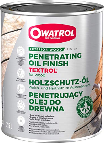 OWATROL – TEXTROL – Teinte Incolore - Saturateur Bois Extérieur à Base d'Huiles Naturelles Végétales pour Chalets Barrières Abris de Jardin Bardages Bois Extérieur – Huile Terrasse Bois – 2.5 L