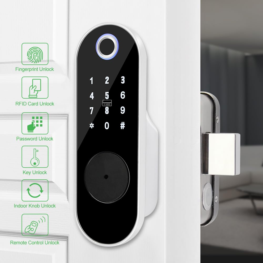 Serratura della Porta con Impronte Digitali,Chiavistello della Tastiera di Ingresso Senza Chiave con Ingresso Chiave,Password Anti-Spionaggio,Serratura Antifurto Intelligente