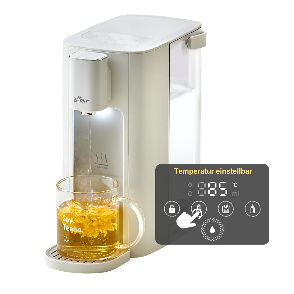 Bear 3-Liter-Heißwasserspender, 6 Temperaturvorwahlen, 2050 Watt Schnellkochfunktion, 5 Wassermengenoptionen, Mit Led-Nachtlicht Und Reinigungsprogramm, Energieeffizient, Digitaler Touchscreen