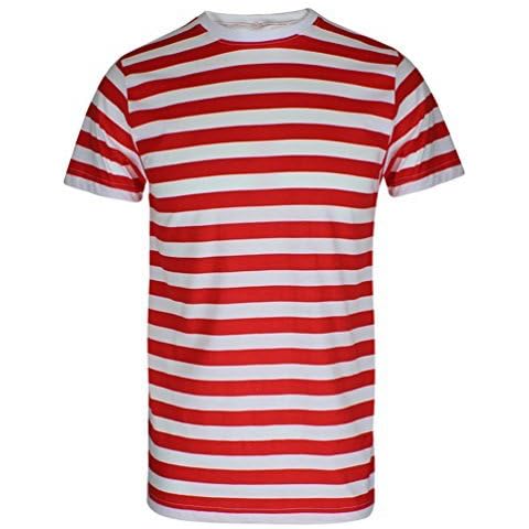 B Men's RED & White Black & White Blue & White Stripe T-Shirt Fancy Dress Shirts# Red&White#XLarge Cover