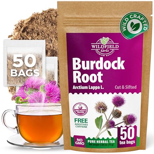 Image of Wildfield Herbs 50 Bags Burdock Root Tea Herb Dried Burdock Root Tea Herb (Arctium Lappa Root) - 50 Count 1.5g Bags Bardana