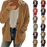 Friday Black Deals Store,My Orders Withamazon2023,Jacket Women Open Front Fleece Jackets Long Sleeve Button Coats With Pockets Fuzzy Winter Cardigan Outerwear,Coffee,Large,Outlet Deals Overstock
