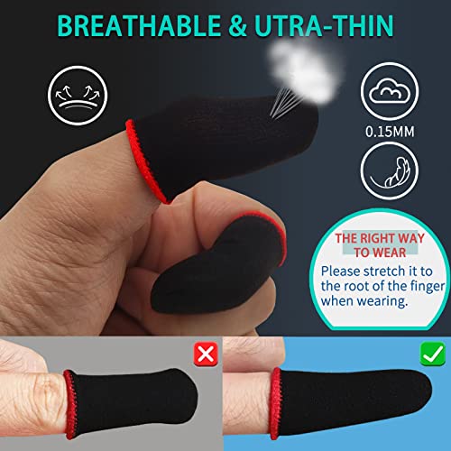 30 Piece Mobile Phone Gaming Finger Sleeves, Nuozme Finger Sleeves Fit All Touchscreen Devices, 0.15Mm Nanofibers, Smooth Feel, Anti-Sweat, Extremely Thin, Zero-Seam Design,Red, Yellow And Blue Edge #TOP5