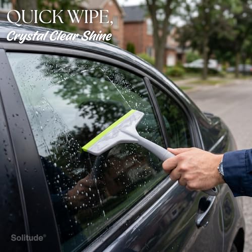 Image of Solitude Pack of 2 Wipers + 1 Gap Cleaning Brush, Multi-Purpose Kitchen Platform & Glass Cleaning Squeegee for Windows, Car Windshields, Bathroom Mirrors & Tables for Home, Kitchen & Office