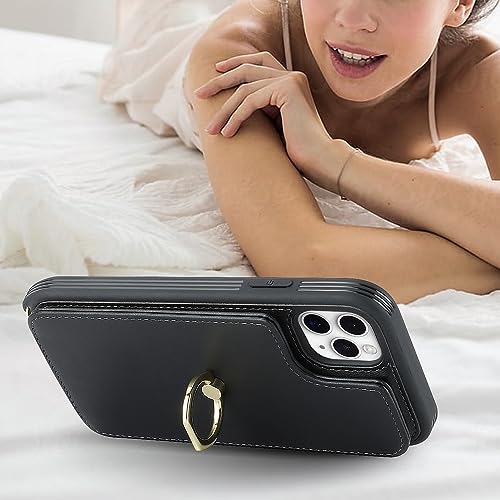 Image of for iPhone 11 Pro Phone Case with Card Holder and Strap for Women,Crossbody Lanyard,RFID Blocking,Kickstand Ring Stand,Snap Clasp,Phone Wallet Cases 5.8 inch(Black)