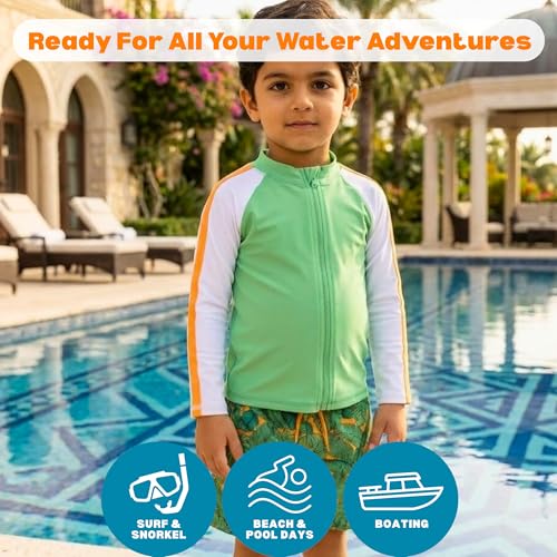 Image of SwimZip Boys' Long Sleeve Rash Guard & Swim Shorts Set - UPF 50+ Sun Protection