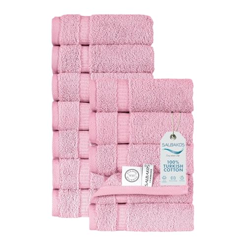 SALBAKOS 100% Turkish Cotton Towels (Rose, 12 Washcloths)