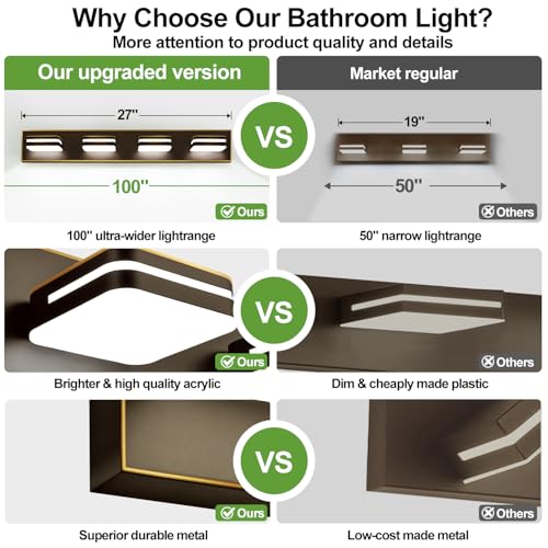 Image of Torondo 360 Rotate LED Bathroom Vanity Light Fixtures, Acrylic Vanity Lights for Bathroom, Modern Wall Lighting Fixtures Over Mirror Living, Oil Rubbed Bronze, Natural White, 4-Light, 27-Inch