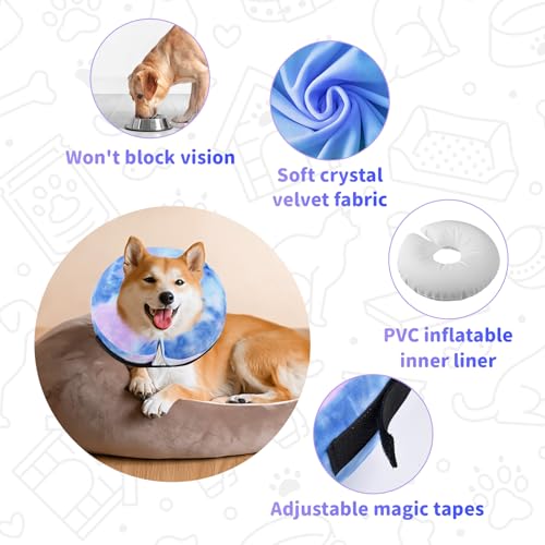 Image of Dog Cone, Y-blue Cone Collar Inflatable Dog Neck Collar Recovery E-Collar Alternative, Cat Donut Collar After Surgery for Dogs and Cats(Purple Blue, M+)