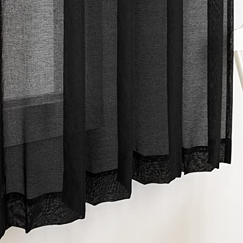 Image of MYSTIC-HOME Window Curtains Black Sheer 72 Inches Long 2 Panels Tulle for Bedroom Panel Sets Rod Pocket Living Room Kitchen Yard 52 W x L