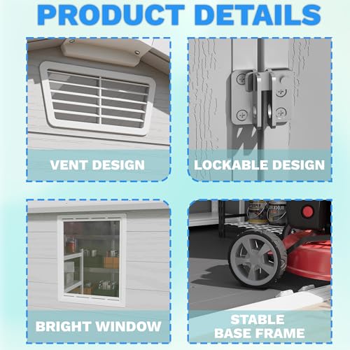 Image of Greesum 6x6FT Plastic Outdoor Storage Shed with Floor, Resin Sheds with Lockable Double Door, Tool Sheds with Window and Vents, for Garden, Backyard, Patio, Light Gray