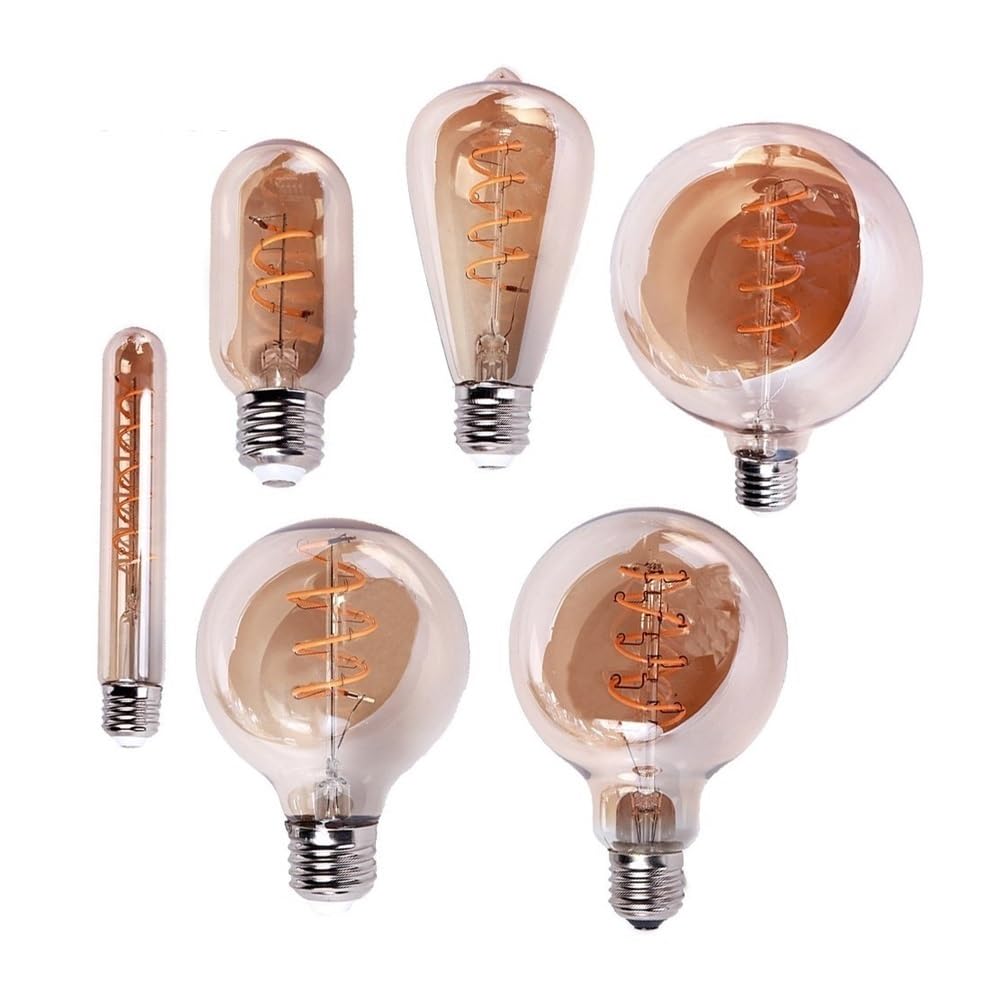 fengyan Casa bombillas, Paquete de 6 bombillas de filamento en espiral LED Vintage AC220V E27 bombilla LED Edison Retro T45 ST64 G80 G95 G125 Familiar Lámpara(Warm White T185)