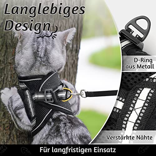 rabbitgoo Katzengeschirr mit Leine Ausbruchsicher, Katzenleine mit Geschirr, Katzengeschirr Kitten Verstellbar Weich Kätzchenweste mit Reflektierenden Streifen für Extra Kleine Katzen, Schwarz S