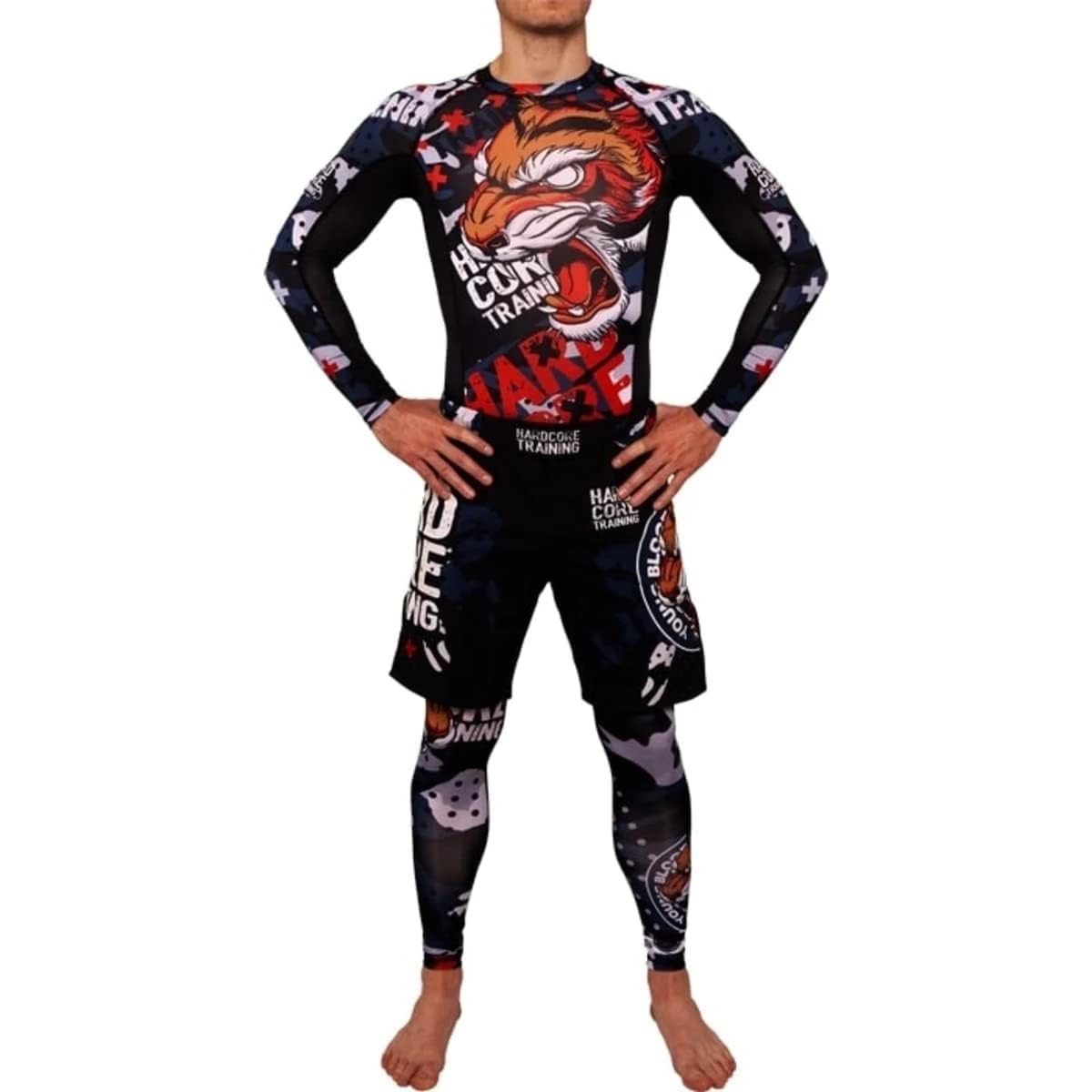 Hardcore Training Rash Guard Mężczyźni Kompresja Koszulka Długi Rękaw BJJ MMA No-Gi Obcisła Grappling Boks (DE/NL/SE/PL, Alfa, XS, Regularny, Regularny, Black/Orange/Red)