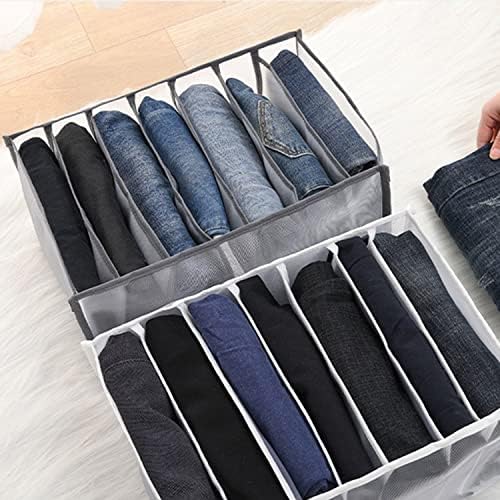 SSKHE 2 Pcs Foldable Drawer Clothes Storage Organizer Washable Storage Box with 7 Compartments for Jeans Leggings and T-shirt (Grey)