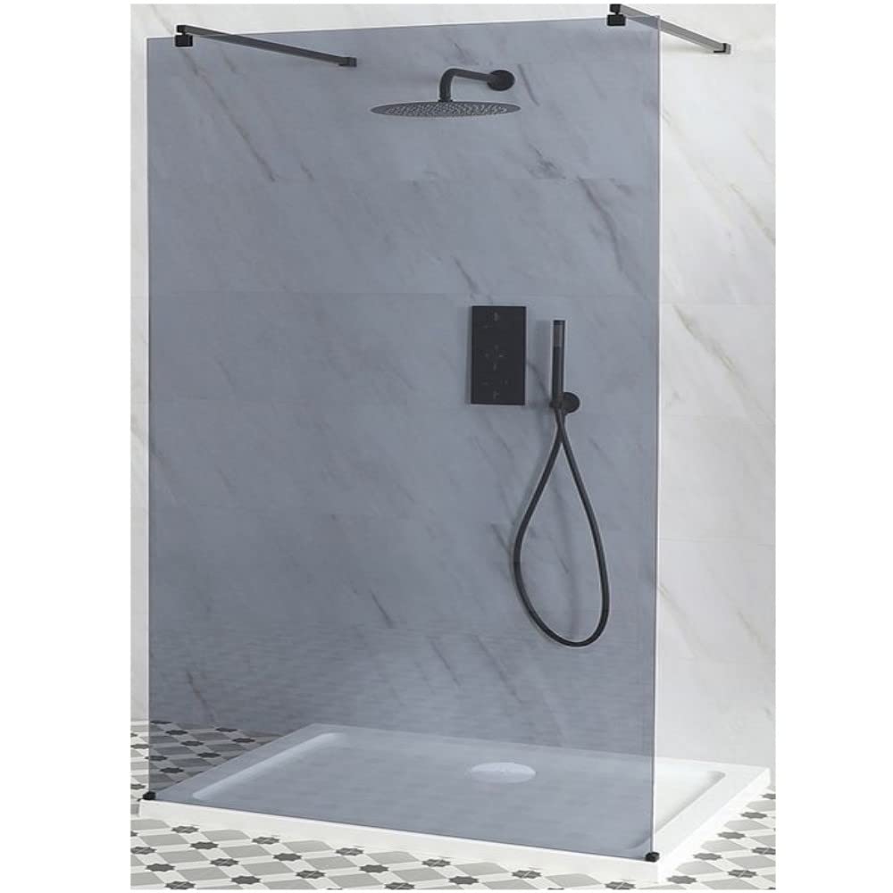 Milano Black/White Nero Floating Smoked Glass Frameless Shower Enclosure And Tray - 1400Mm X 800Mm