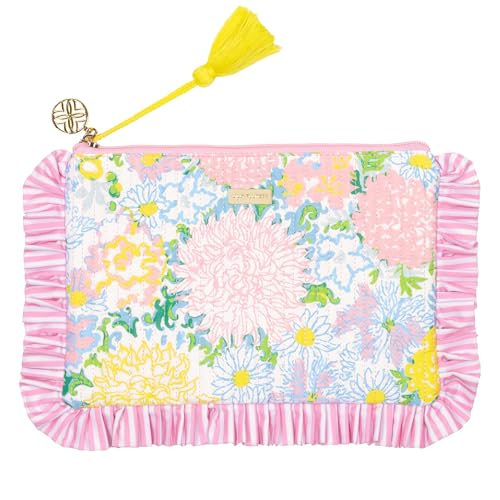 Lilly Pulitzer Ruffle Zipper Pouch Cute Pencil Case for Adults Travel Toiletry Bag Small Pouch Bag for Supplies Makeup or Toiletries (Lilly Garden Home)