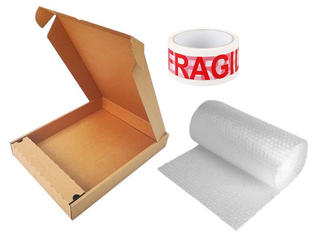 MEG4TEC Laptop Shipping Box Bundle With Charger Locker - Strong Cardboard 51x38x7cm + 3m Bubble Wrap + Fragile Tape