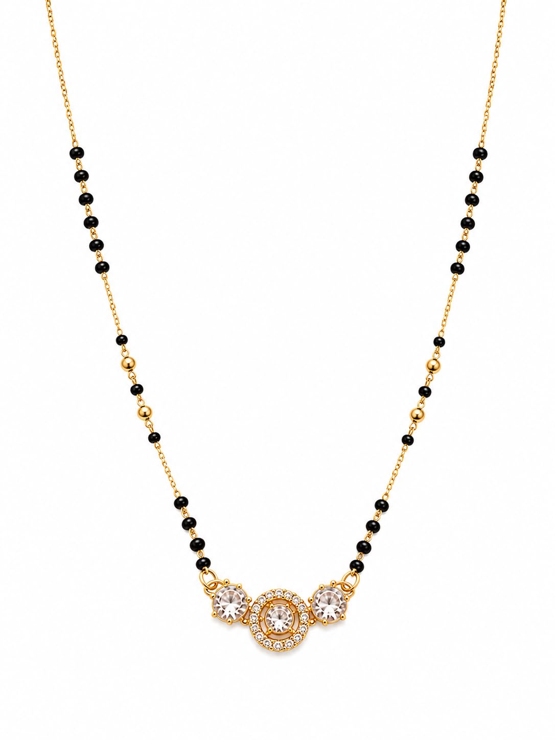 KRISHNA SHINE Gold Plated American Diamond Mangalsutra Necklace for Women Stylish Black Beads Chain Traditional Daily Wear Bridal Wedding Fashion Jewelry Elegant Designer Pendant Mangalsutra for Girls and Women-image-11