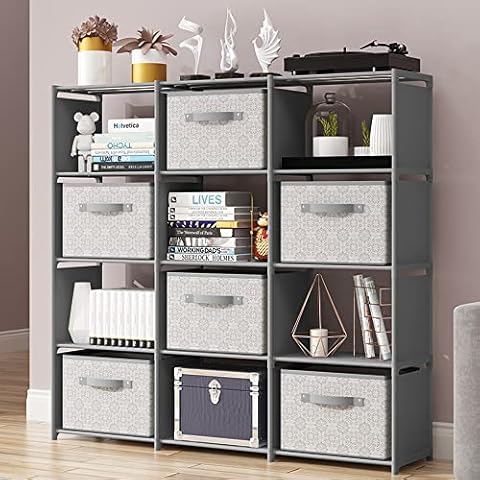 Rerii Cube Storage, 12 Cubes Organizer Shelves, Bedroom Storage, Closet Organizer, Standing Shelving Units for Living Room, Study Room, Office Cover