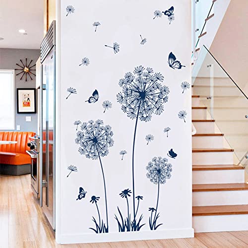 Vjstals New Dandelion Butterflies Wall Stickers For Living Room Kid's Bedroom Decoration Removable Vinyl Mural Wall Art Decals Self Adhesive Wallpaper 2 Sets(Blue), 11.81'' X 35.43'' #TOP5