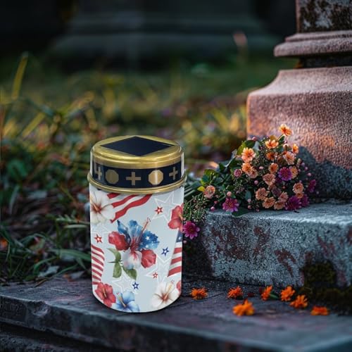 Image of USA 250 Years Solar Memorial Light for Cemetery Patriotic Flameless Candle Independence Day American Flag Floral Grave Candle Memorial Veterans Day National Cemetery Decors