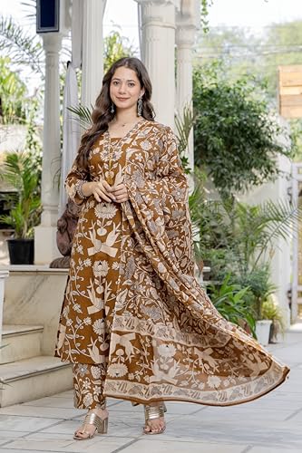 Image of PARTHVI Women's Cotton Printed Kurta Set with Pants & Dupatta | Elegant Ethnic Wear for Women | Floral Print | Comfortable Suit Set