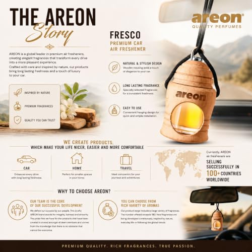 Image of AREON Fresco Premium Hanging Car Air Freshener, Black Crystal, Pack of 1 | Premium Wooden Hanging Car Air Freshener with an Elegant, Compact Design. Suitable for Use in Cars, Suvs, Vans, and Trucks.