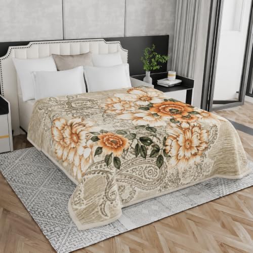 Image of Signature Special Limited Edition Super Soft Double Layered Blanket - 1100 GSM Winter Luxury - Reversible, Ultra Warm & Plush - King & Single Bed (Amber Paisley Garden, Double)