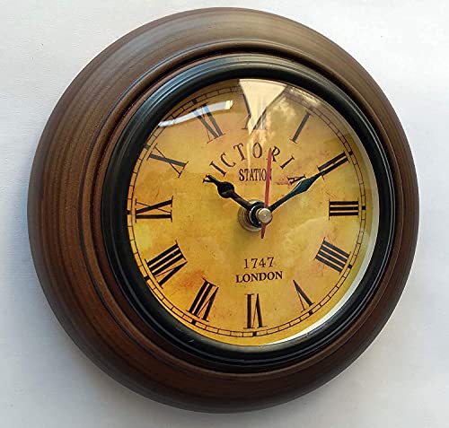 Image of Wooden Victoria Wall Clock Antique Look Deep Glass Wall Clock (Brown 6 Inch Small )