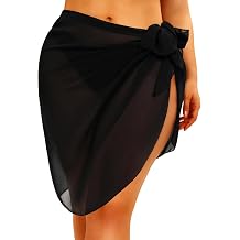 Pinup Fashion Plus Size Swimsuit Beach Wrap Skirt Bathing Sarong Cover Up | Plus size swimwear sarong, semi-sheer chiffon fabric, tie waist wrap skirts, adjustable fit, beach pareo