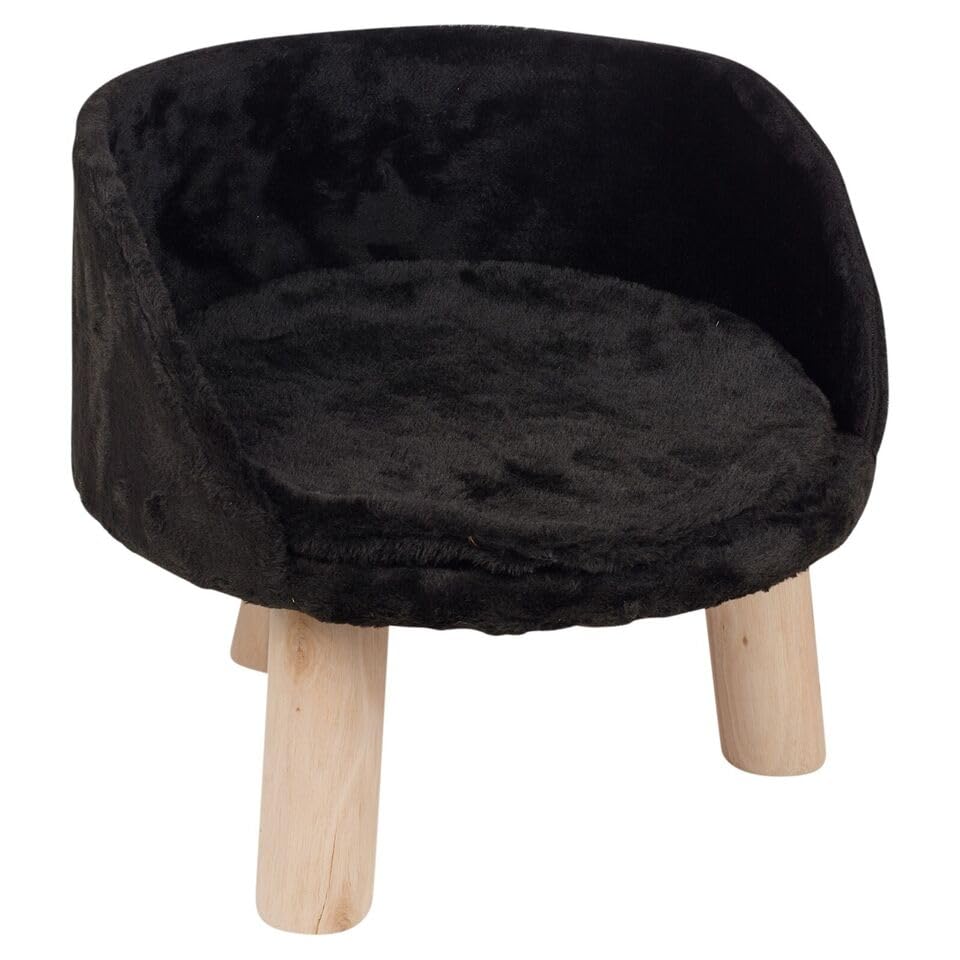 URBNLIVING Runder Luxus-Haustierhocker, Sofa, Stuhl, Bett, Samt, Schlafruhe, Sitz auf 3 Holzbeinen, Schwarz
