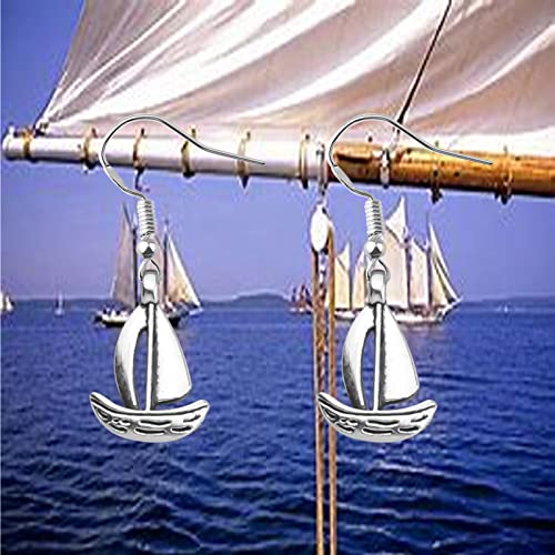 Lqri Sailboat Earrings Nautical Themed Sailboat Pendant Dangle Earrings Nautical Gifts Captain Gifts Sailor Gifts Sailing Beach Gift (Silver) #TOP3