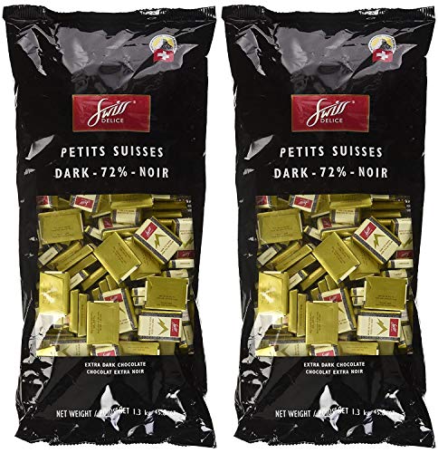 Swiss Delice Dark Chocolate Squares - 72% Chocolate Noir - Chocolates Individually Wrapped - 2.8 lb Bulk (1300g) - Swiss Chocolates SET of 2