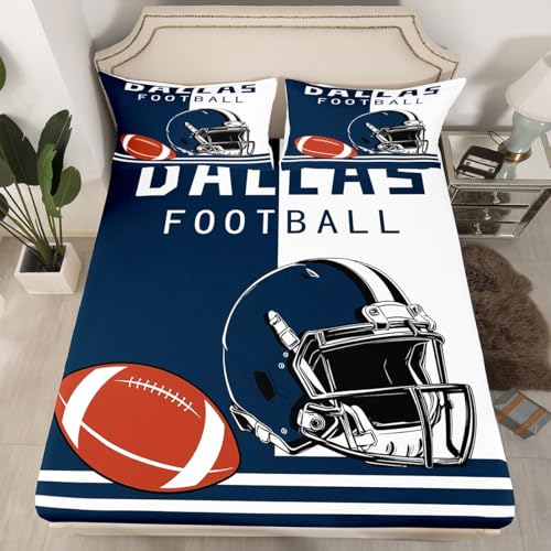 Feelyou Kids American Football Fitted Sheet Queen Size, Football Bed Sheet Set Boys Girls Sports Bedding Set Teens Bedroom Decor 3Pcs (No TOP Sheet)