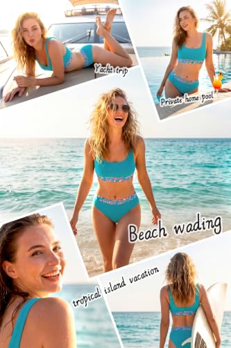 Image of Beautikini Period Swimwear Two Piece Menstrual Leakproof Swimsuit Bikini Sets Mid Waist Print Bathing Suit for Women