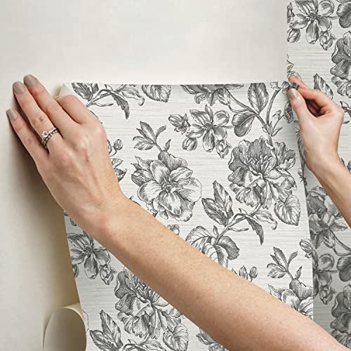 Papier peint autocollant fleur gris Tamara Day repositionnable et lavable