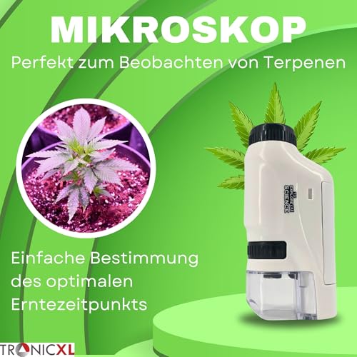 TronicXL Grow Taschenmikroskop 60x - 120x Lupe Mikroskop für Trichome Ernte Zubehör für Growbox Grower Erntehelfer Prüfung Messgerät Schädlinge Pilze
