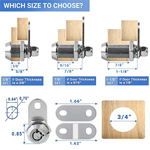 Image of Cam Lock RV Storage Locks Keyed Alike, 1-1 /8 inch Fits on 7 /8 inch Max Door Thickness, RV Compartment Locks for Camper Trailer Locks with Keys (1-1 /8 Inch 6Pack)