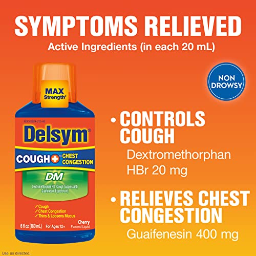 Max Strength Delsym Cough Plus Chest Congestion Dm Liquid, Cherry Flavor, 6 Fl. Oz. Relieves Cough, Chest Congestion, And Thins & Loosens Mucus (Pack Of 2) #TOP3
