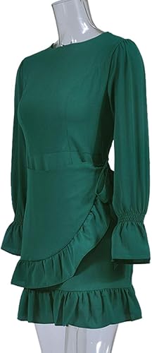 Miniatura 6 de WEEPINLEE - Vestido de fiesta para mujer, de manga larga, diseño cruzado con volantes y cuello redondo