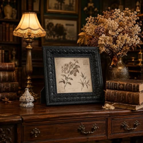 Image of VIOLABBEY 6x6 Picture Frame Antique Black, Vintage Photo Frame | Small Antique Ornate Frame, Square Frame for Wall or Tabletop Display, Classic Design for Home and Office Decor